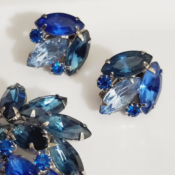 Vtg Juliana blue demi Parure brooch earrings clip on Stunning set ombre 50's 60' - Picture 15 of 16